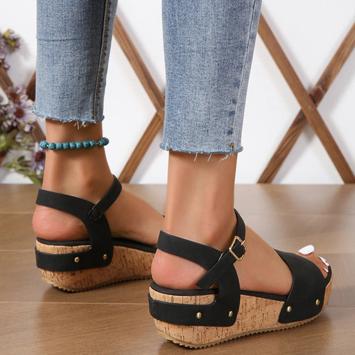 Wedge Sandals - Women's Rivet Buckle Platform