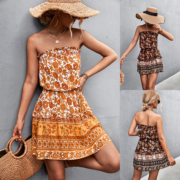 Floral Strapless Dress - Summer Beachwear